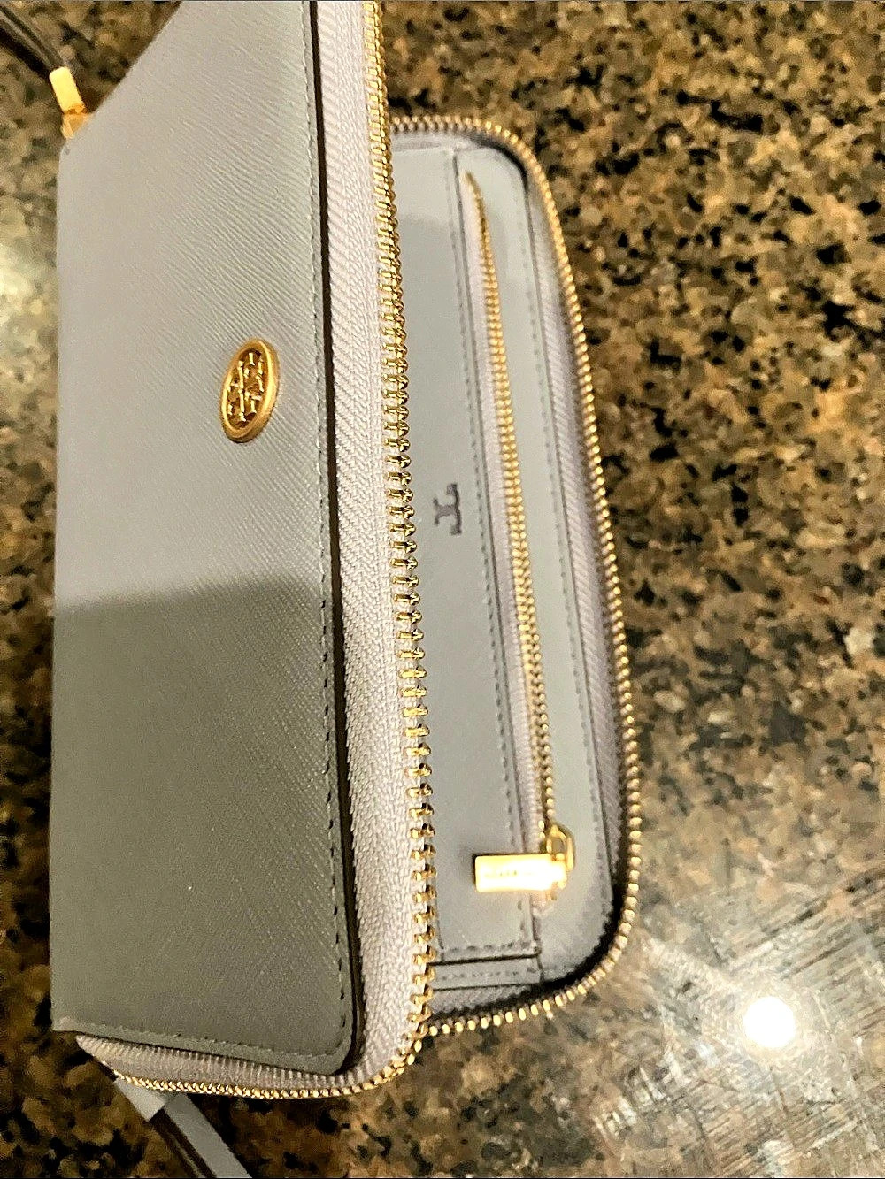 Tory Burch Robinson Zip Continental Wallet in Gray Blue - Picture 5 of 7
